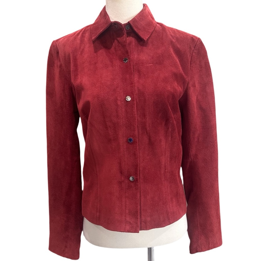 Siena Studio Genuine Women's Red Suede Jacket Leather Cropped Fitted Coat 4